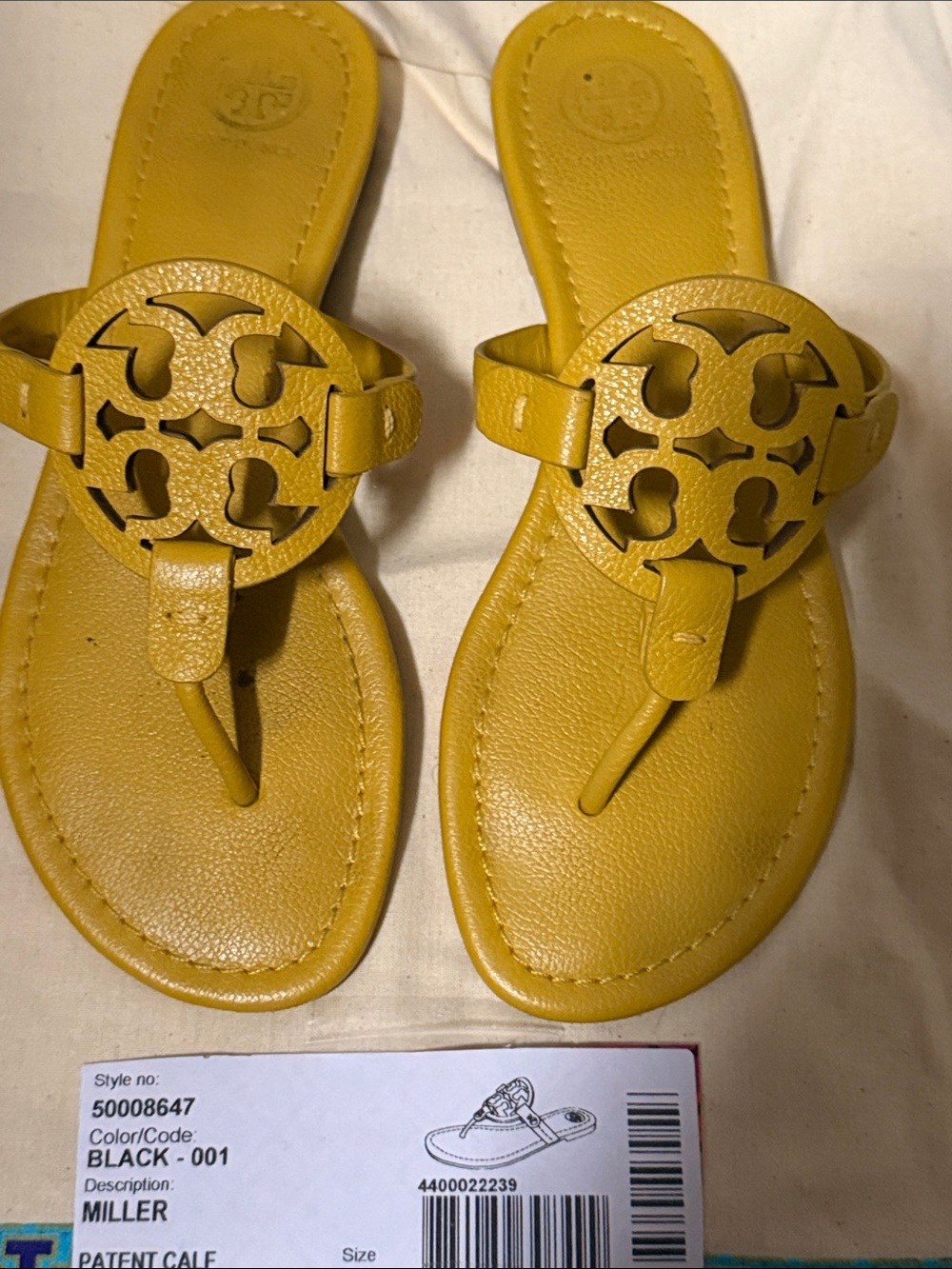 Tory Burch Mustard Yellow Miller Logo Thong Sandals